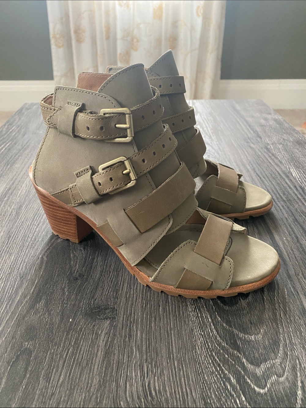 Sorel Olive Green Strappy Buckle Heeled Sandals - Women